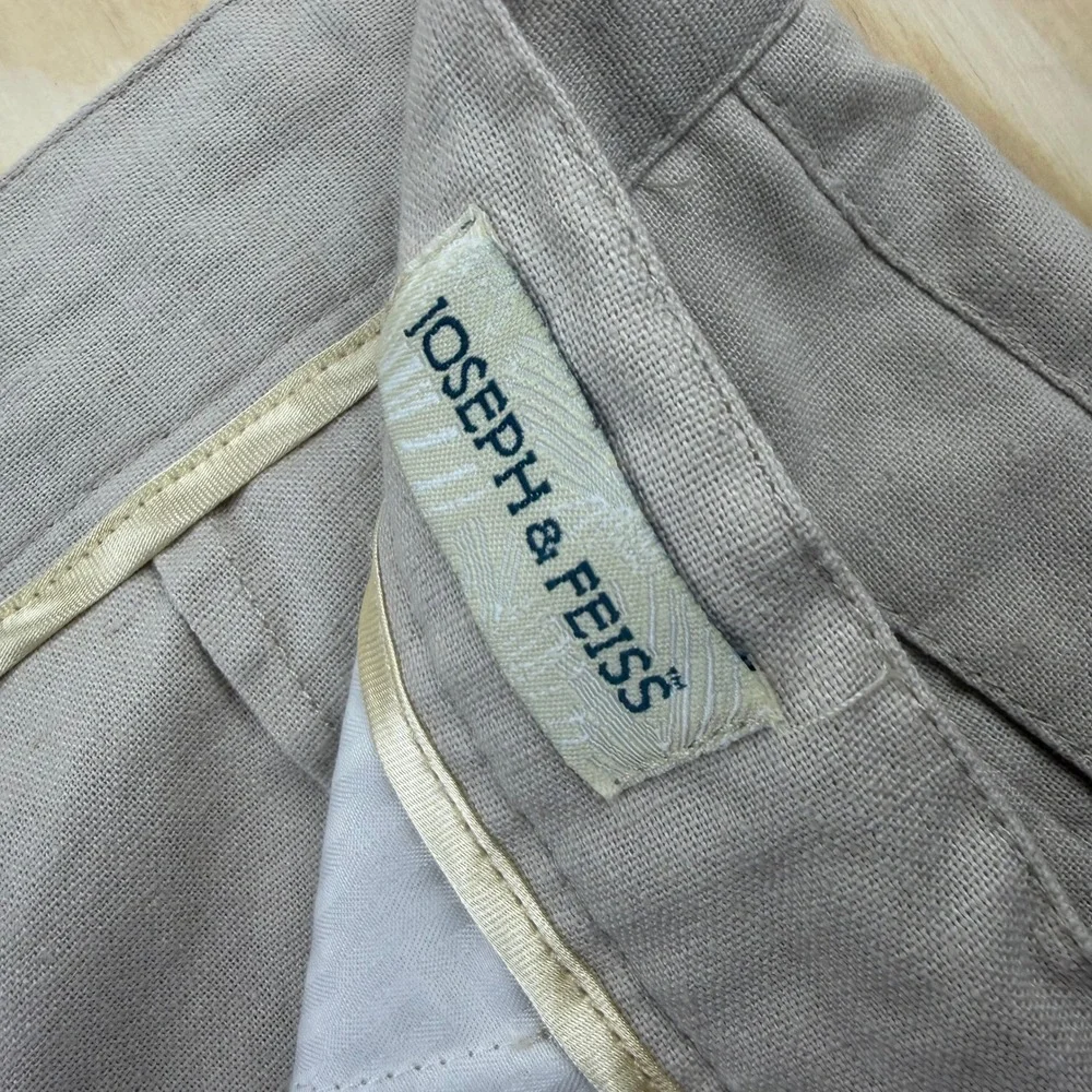 Joseph & Feiss Mens Linen Cotton Drawstring Pants Beige Straight Leg 34x32